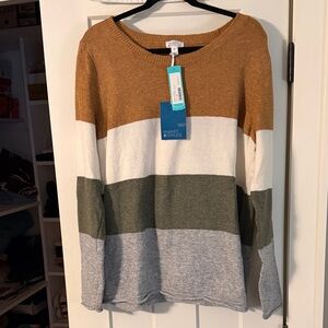 Market & Spruce Brown, White, Green, and Gray Sweater